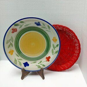 ⭐️2/$30 - Plate Basket Tabletops Gallery TIA HandPainted Stoneware Bread/Salad